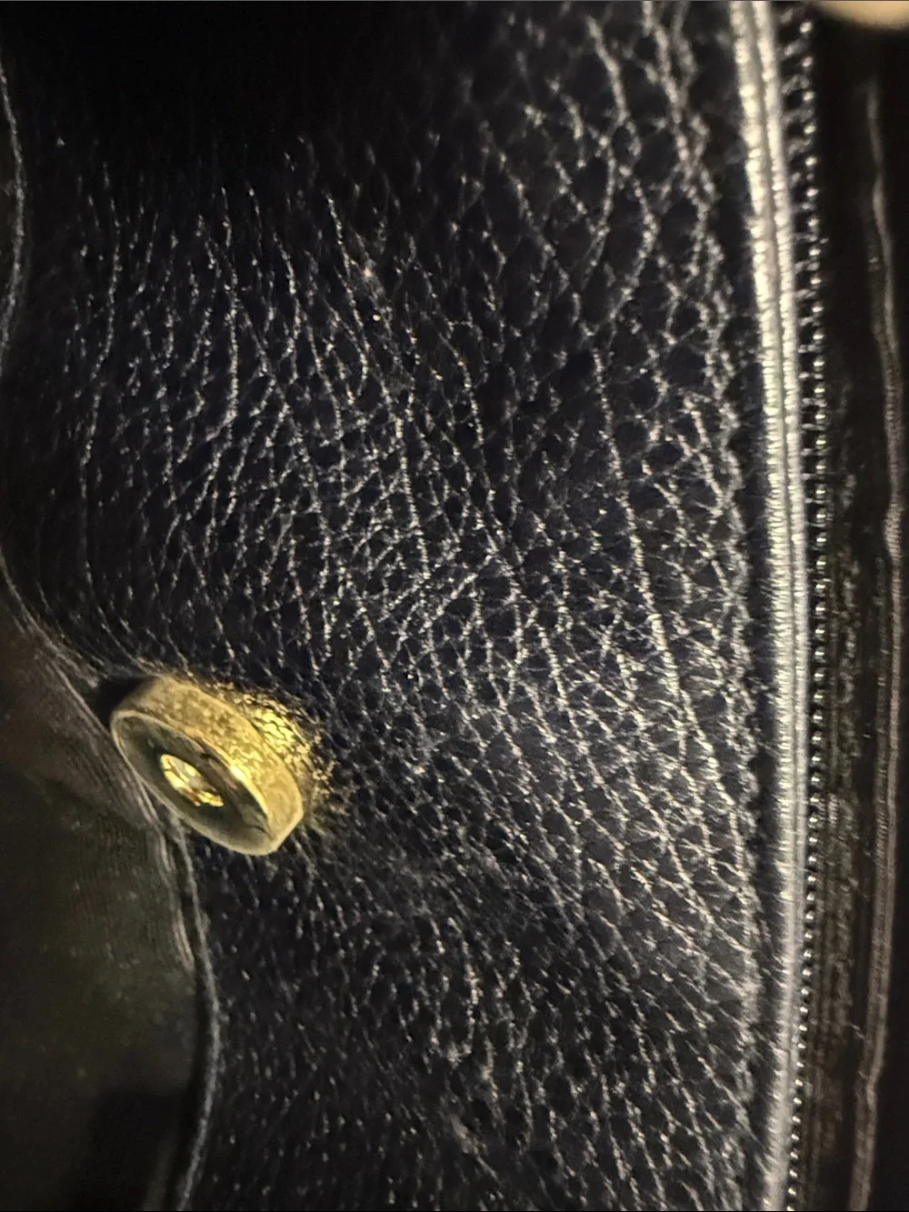 Susan Gail Navy Leather Shoulder Bag with Gold Accents